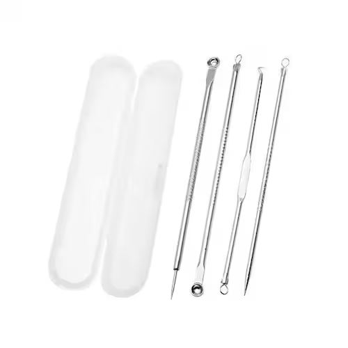 Kit de Limpieza Facil: Extractor de Puntos Negros, Espinillas y Grasa Facial + Juego de herramientas de acero inoxidable